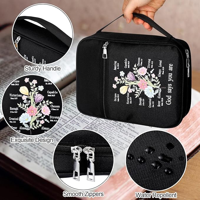 Aliceset 2 Pcs Bible Cover Case for Women Floral Carrying Book Case Church Bag Portable Protective with Handle and Zippered Pocket Bible Study Accessories Supplies for Women Men Christian Gifts
