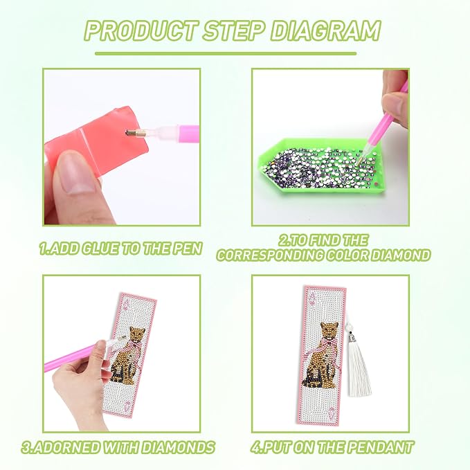Y2K Coquette Diamond Art Bookmarks, 8 Pcs Pink Bow Leopard Diamond Painting Bookmark Kits for Adults Lucky 8 Ball Design, DIY Girly Aesthetic Book Marks with Tassels for Reading Lover Gifts