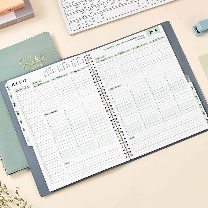 2026 Planner - Business Planner 2026, 3-Tier Schedule Planner Notepad, JAN 2026 - DEC 2026, 2026 Appointment Book, Daily Planners, 8.74" x 11.38", 60 Minutes Intervals + Monthly Tabs + Leather Cover + Pocket - Pea Green