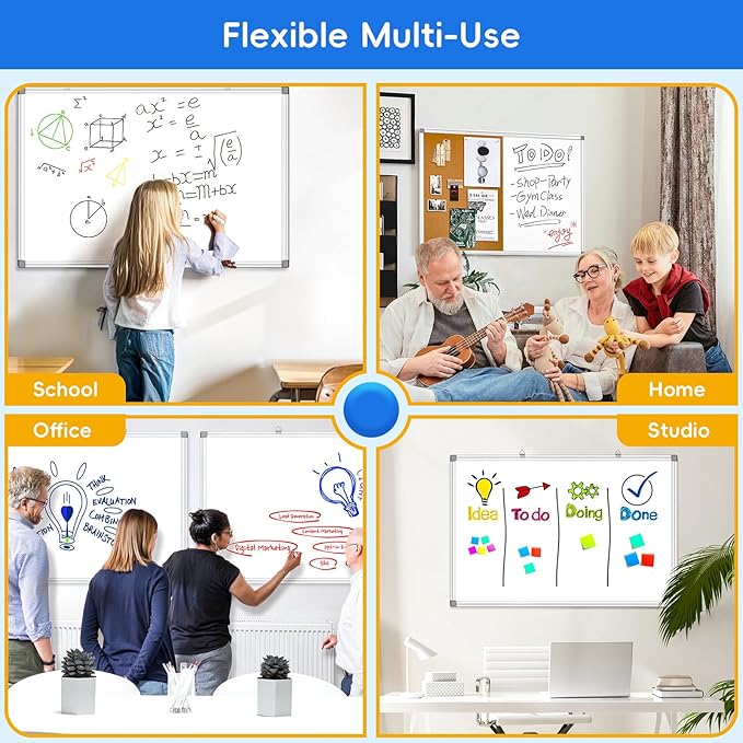 Magnetic Dry Erase Whiteboard, 24x18 Inch, Wall Mounted White Board with Aluminum Frame, Ideal for Office, Home, Kitchen