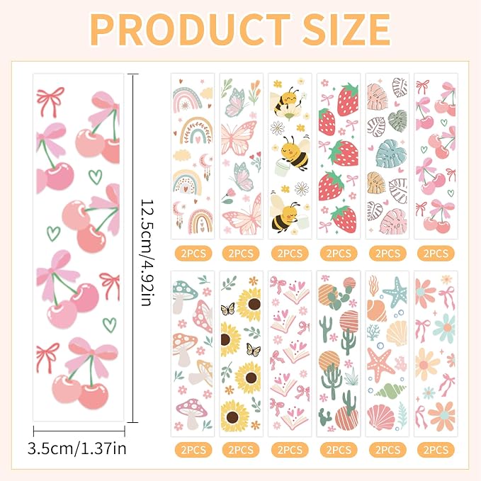 CRASHOT UV DTF Bookmark Wraps - 24 Sheets Boho Acrylic Bookmark Blanks Sticker, Rainbow UV DTF Transfer Stickers, Bee Butterfly Cactus Design for Bookworm DIY Project
