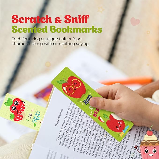 Large Sized Scratch and Sniff Scented Bookmarks, 10 Styles – Fun Smelly Bookmarks for Kids, Teachers, Reading Rewards, Classroom Incentives, & Party Favors (Starter Pack, 30 Pieces)