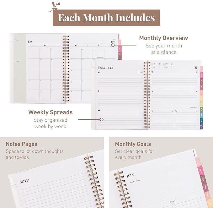 Rileys Academic Planner 2025-2026, Daily, Weekly & Monthly Planner, July 2025 - June 2026, Student Notes Pages, Twin-Wire Binding, Weekly Agenda for School & Work (8 x 6-Inches, Green)