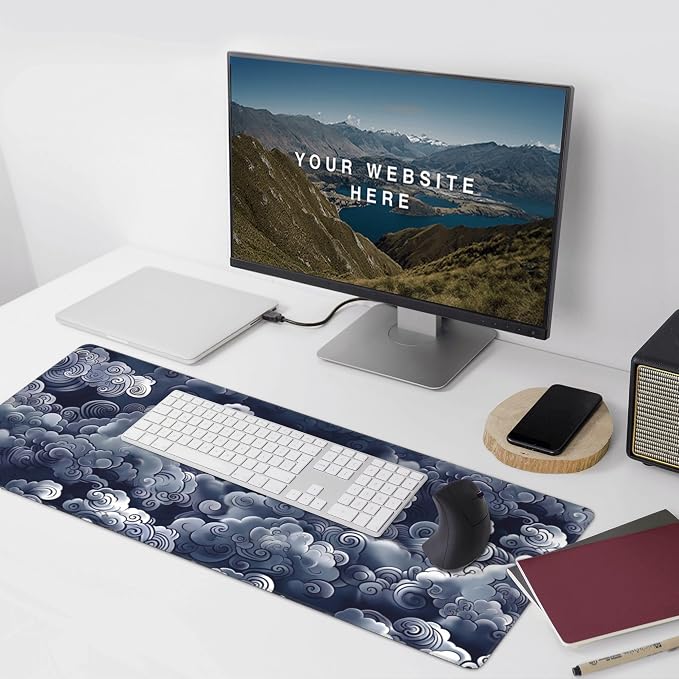 35.4" x 15.7" Japanese Cloud Extended Mouse Pad, Oriental Swirl Desk Mat with Non-Slip Base, Water Resistant for Gaming & Office