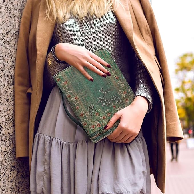 Leather Bible Covers for Women Medium Size Bible Case for Grils Bible Bag Tote with Leather Bookmark,Vintage Boho Flowers