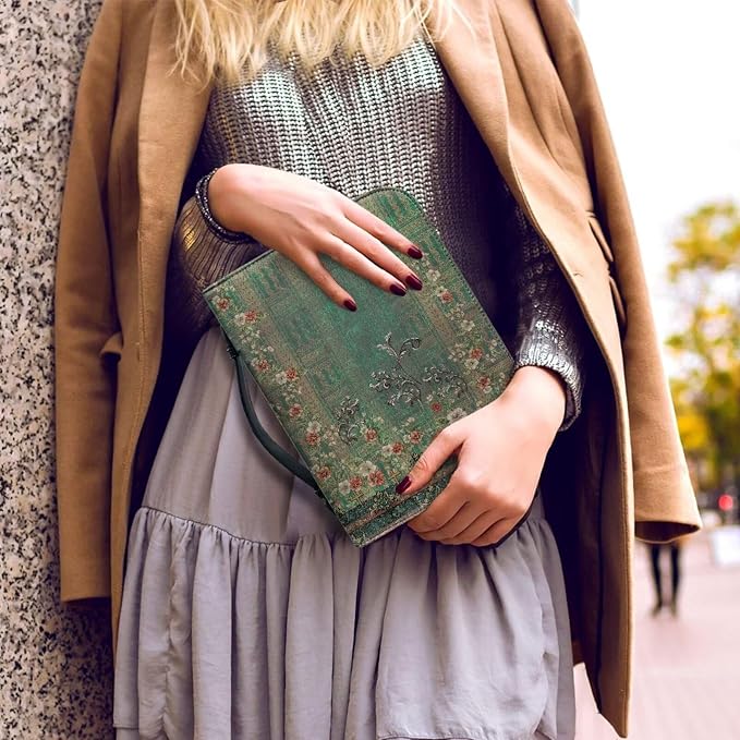 Leather Bible Covers for Women Small Size Bible Case for Grils Bible Bag Tote with Leather Bookmark,Vintage Boho Flowers