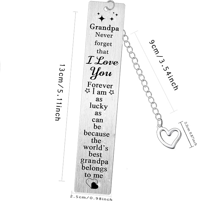 Grandpa Granddaughter Grandson Metal Bookmark Gift for Fathers Day Birthday Thank You