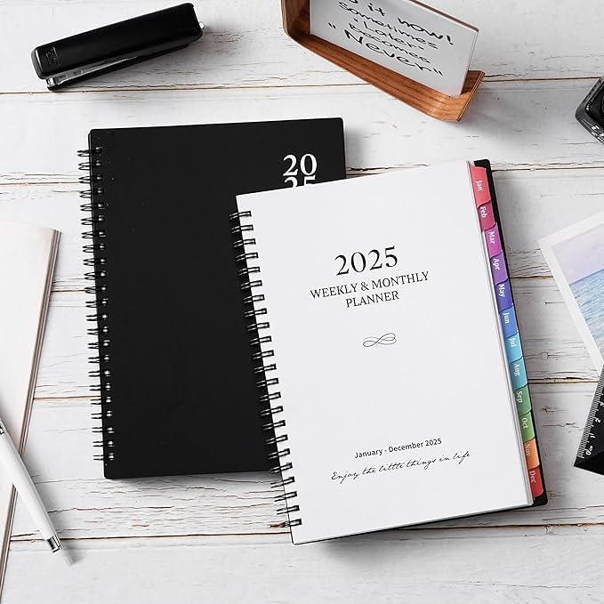 2025 Planner - Weekly Monthly Planner 2025, Calendar Planner from January 2025 to December 2025 with Spiral Bound, Colorful Tabs, 6.4'' x8.5'' - Black