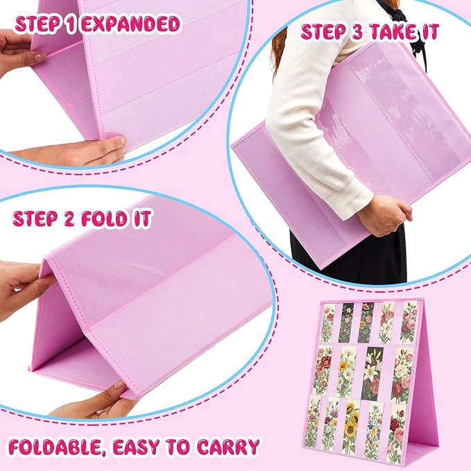 Faccito Bookmark Display Stand, Double Sided Portable Holder, Pink Desktop Display Rack for Gift-Ready Reading Accessories, Craft Fairs, Vendor Booths