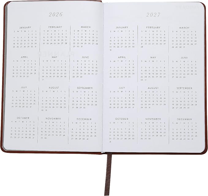 WORLD TRAVELER 2026 Planner - 6x8 Inch Weekly and Monthly Calendar Planner Agenda Book with Bookmark & Ribbon for School and Office, Size 6X8, Brown