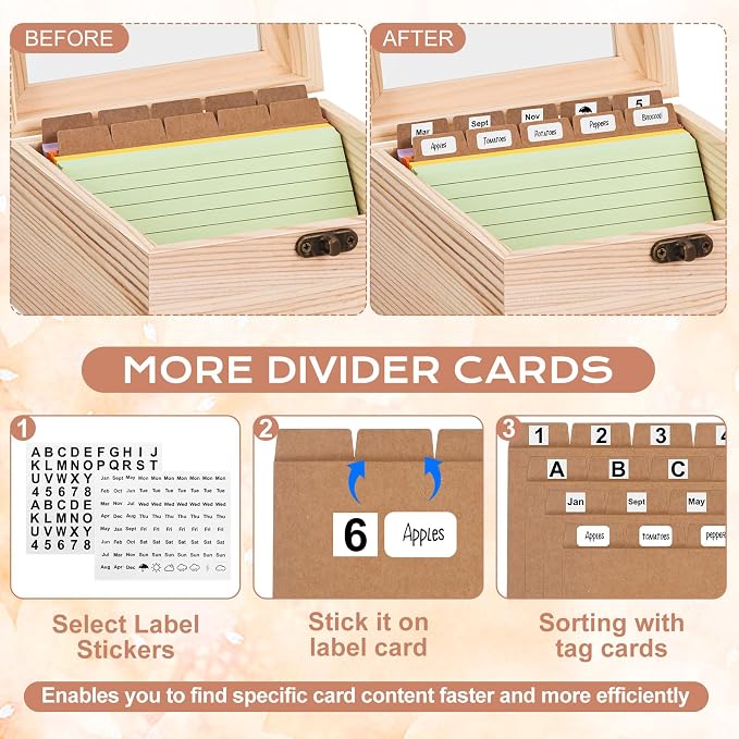 Index Card Organizer with Dividers, Index Card Box 3x5 with Clear Lid, 100 Pcs Flash Cards, 30 Dividers, 1 Blank Sticker, 1 Letter Sticker and 1 Weekly Stickers