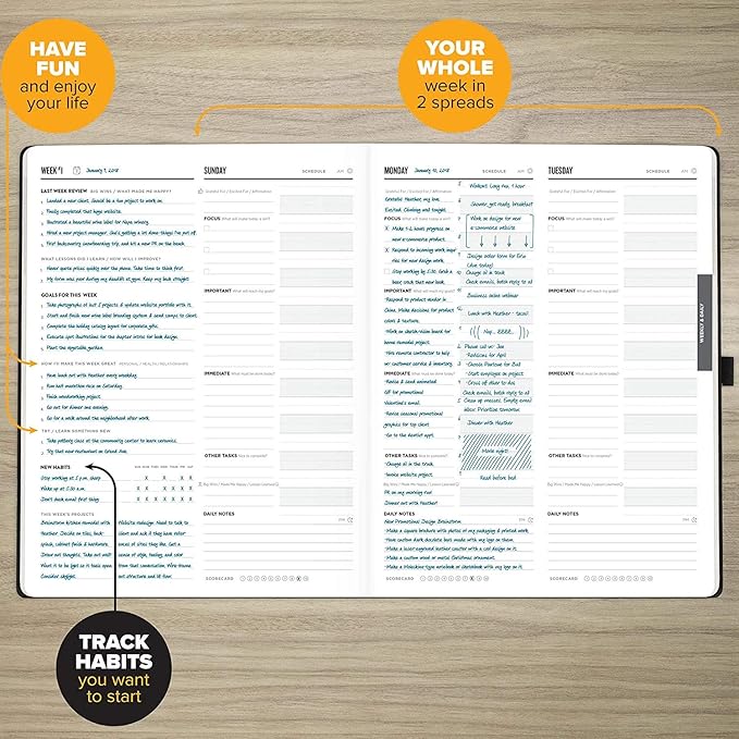 Get Stuff Done Planner for Productivity - 1 Year Undated Daily Planner, 8.5- x 11- - Sturdy & Smart Organizer for Goal Setting - Personal Organizer for Men & Women