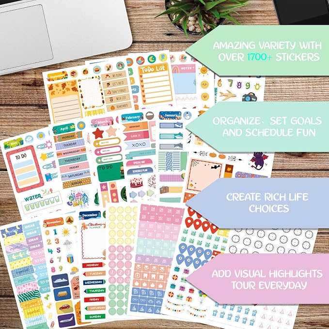 FUNCLASS 24 Sheets Stickers for Planners,Budget Planner Stickers,Aesthetic Planner Stickers for Women,Month Stickers for Planner,Planner Stickers for Students,Calendar Stickers for Adults Planner