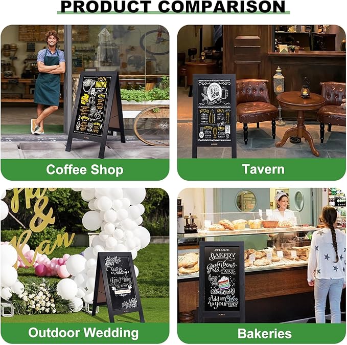 Large Sandwich A-Frame Chalkboard Sign - 40 x 20 Inches Magnetic Wooden Chalk Board for Sidewalk, Stand up Double-Sided Outdoor Easel Display for Restaurant Cafe Shop Wedding Party or Business（Black）