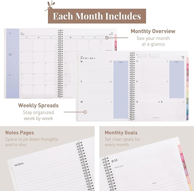 Rileys Academic Planner 2026-2027, Daily, Weekly & Monthly Planner, July 2026 - June 2027, Student Notes Pages, Twin-Wire Binding, Weekly Agenda for School & Work (8.5 x 11-Inches, Typographic, Blue)