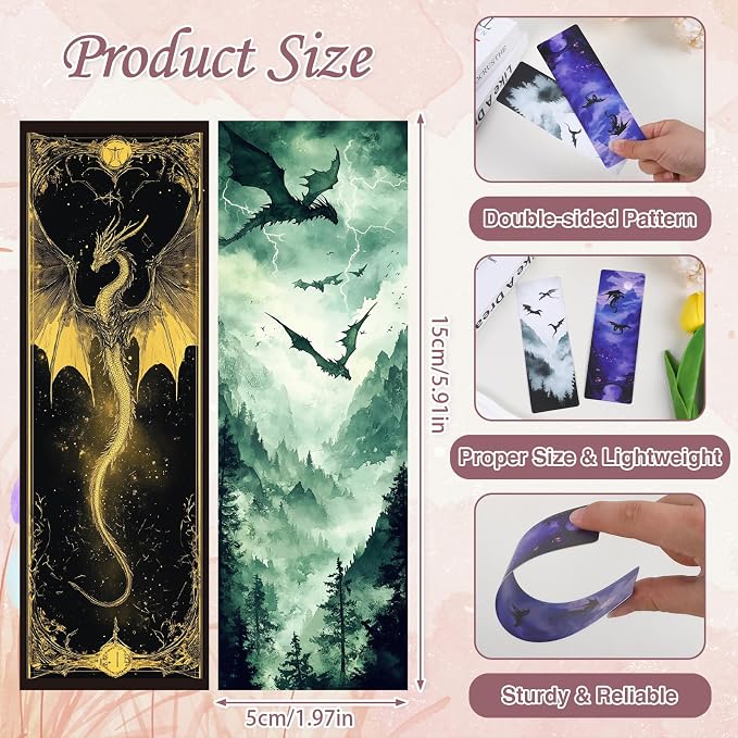 Dragon Bookmarks Gifts for Men - 100 Pcs Fantastic Bookmark Witchy Dragon Book Mark Cool Animal Page Marker Clip Gift for Book Lovers Reading Bookish Bookworm Office