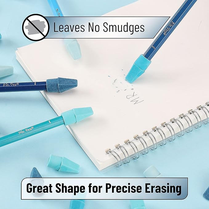 Mr. Pen- Pencil Top Erasers, 120 Pack, Blue Shades, Latex-Free, No-Smudge Cap Pencil Erasers for Precise Erasing, Kids, Teachers, Studying Supplies