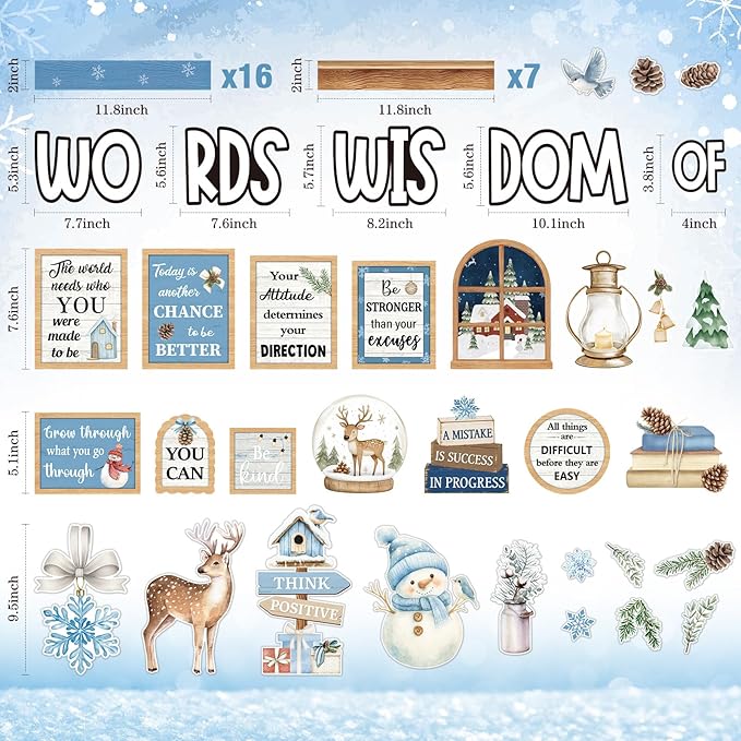 Mooliwe 57 Pcs Christmas Winter Bulletin Board Set Inspirational Classroom Decoration Watercolor Snowflake Snowman Cutout for Holiday School Chalkboard Door Wall Decor