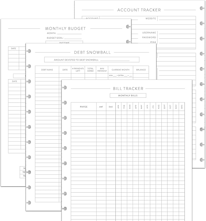 BetterNote Finance Plan Refill for Discbound Notebooks, Bill, Account, Expense, Budget, Fits Levenger Circa, The Happy Planner, Arc Systems, TUL, Talia, 1 Year Supply (11-Disc, 8.5"x11")