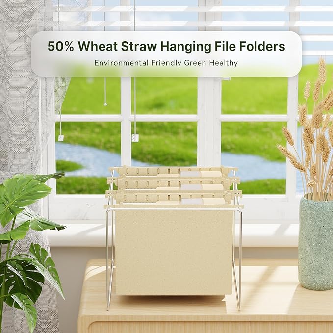 XINGIA Extra Capacity Hanging File Folders Letter Size,3 Inch Expansion Plastic File Cabinets Folders with Tabs,6 Pack Heavy Duty Expanding Hang Folder,Wheat Straw File Organizer Folders for Documents
