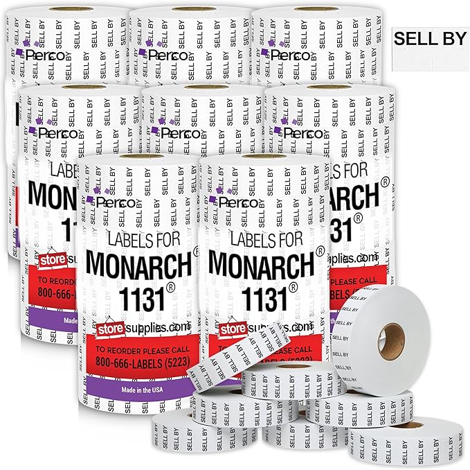 Perco Sell BY Labels for Monarch 1131 Pricing Gun - 8 Sleeve, 160,000 Price Gun Labels