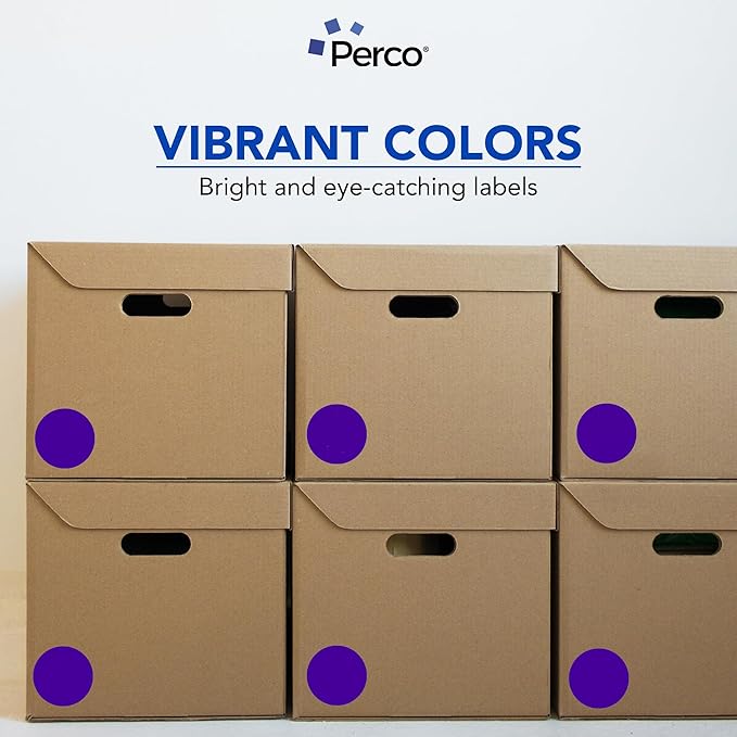 Perco Purple 3-Inch Round Circle Dot Sticker Labels - Multi-Roll Pack (3 Rolls, 500 Labels Each) - Permanent Adhesive, Vibrant Colors, Strong Hold - Perforated for Easy Use - Made in USA