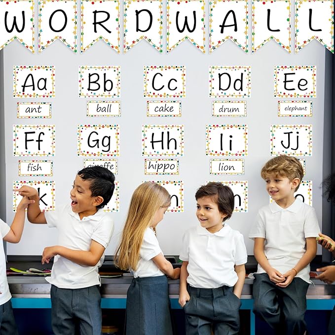 Word Wall Bulletin Board Set Alphabet Letter for Classroom ABC Poster Chart Sight Words Polka Dots Border for First Grade Pre School Kindergarten Elementary Classroom Wall Decor Supplies