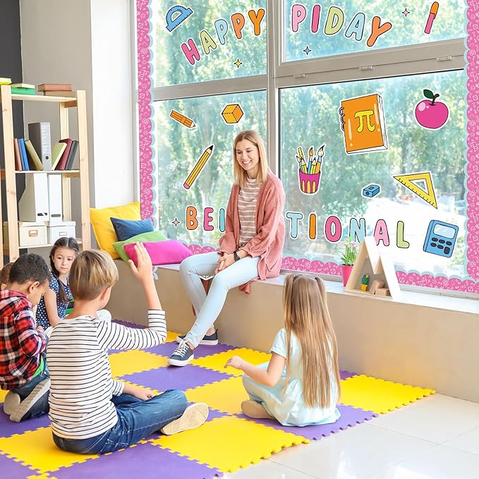 AnyDesign 65 Pcs Happy Pi Day Bulletin Board Decoration Math Pi Symbol Be Irrational Paper Cutouts with 150 Pcs Glue Points for Back to School Party Classroom Wall Decor