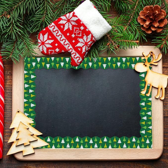 Whaline 69Ft Christmas Classroom Borders Bulletin Board Decorations Red Green Xmas Trim Border Bulletin Board Stickers for School Classroom Office Christmas Decor Party Supplies, 5 Design