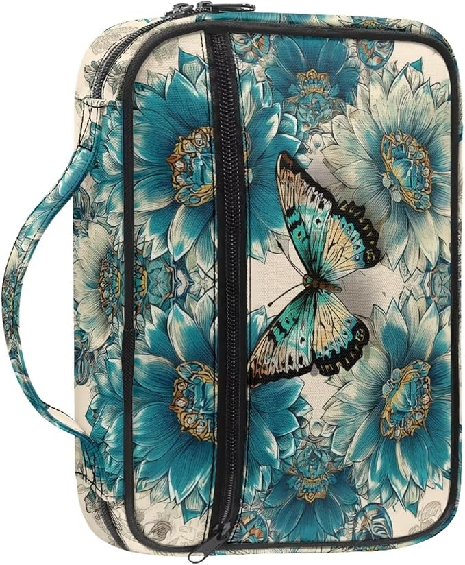 Bible Covers for Women & Men, Bible Organizer Carrying Case with Zippered Pocket Bible Protective Bag, Bohemian Mandala Butterfly