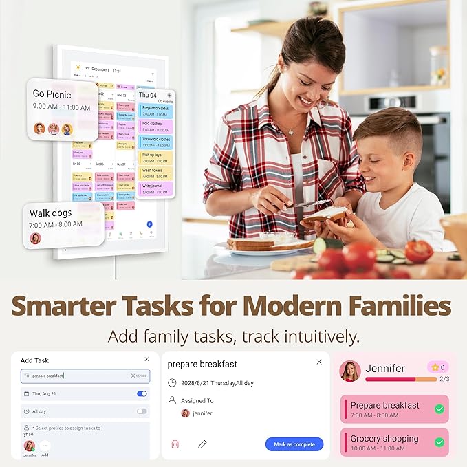 Dragon Touch Digital Wall Calendar 15 Inch Touch Screen, Electronic Desk Calendar and Chore Chart for Family Kids Monthly/Weekly Planner, Interactive Touchscreen Display Smart Calender for Home Organization