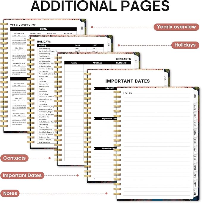 Planner 2026–2027, Academic Year Monthly & Weekly Calendar Book, Jul 2026–Jun 2027, Hardcover Organizer with Tabs, Student & Teacher Planner, 6.3" x 8.5", Cherry Lane