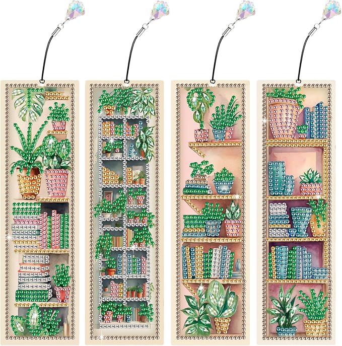 4 pcs Diamond Painting Kit Bookmarks Diamond Art Kits for Adults, Arts and Crafts for Adults Gem Art, DIY Diamond Art Bookmarks for Women, Men, Handmade Crafts Gift Supplies for Book Lovers, Reading