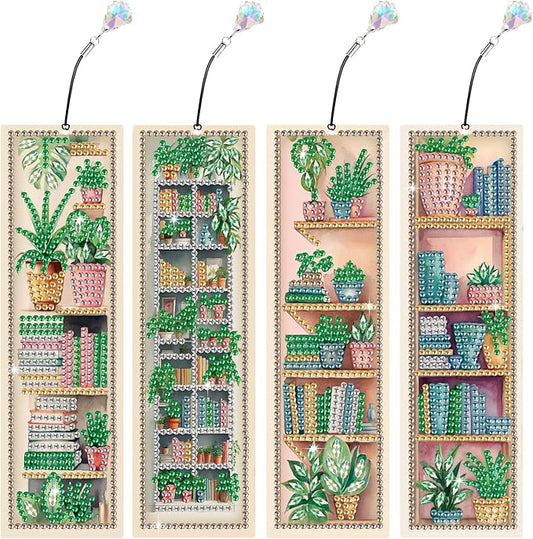 4 pcs Diamond Painting Kit Bookmarks Diamond Art Kits for Adults, Arts and Crafts for Adults Gem Art, DIY Diamond Art Bookmarks for Women, Men, Handmade Crafts Gift Supplies for Book Lovers, Reading