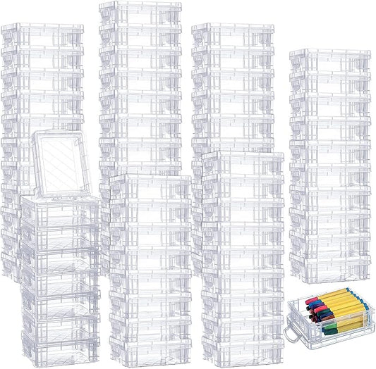 Suzile 80 Pcs Plastic Crayon Box with Lid Clear Crayon Organizer Stackable Storage Containers Bulk Pastel Holder Case for Office School Classroom Supplies Pen Pencil Art Crafts