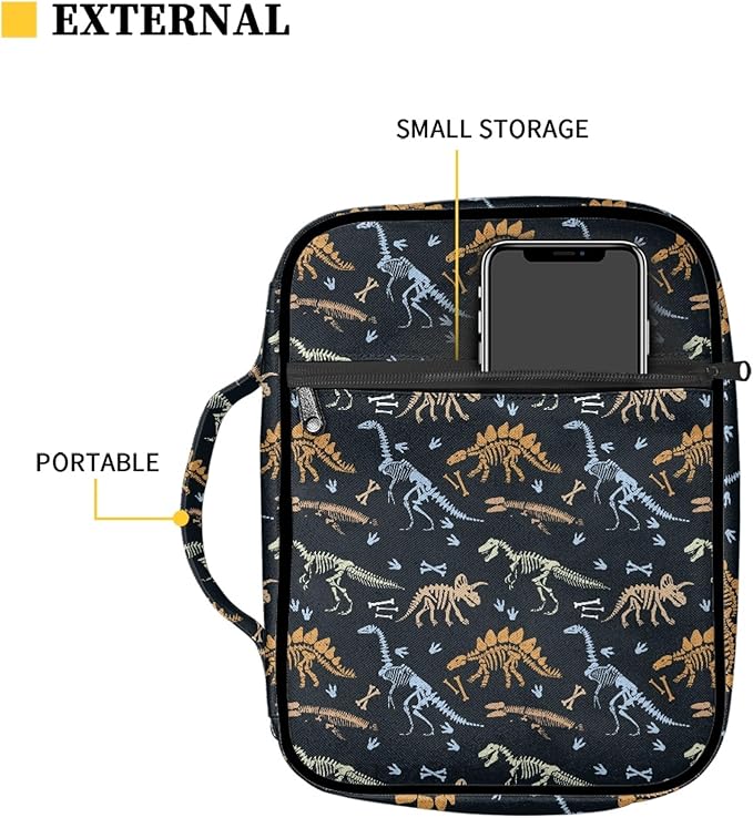 Dinosaur Bible Cover for Boys,Bible Tote with Zippered and Handle,Portable Carrying Book Case for Study Bible