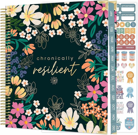 bloom daily planners Undated Chronic Illness Planner & Medical Journal - 12 Month Pain & Symptom Tracker, Mood & Medication Log, Appointment Organizer (7” x 9”) - Chronically Resilient