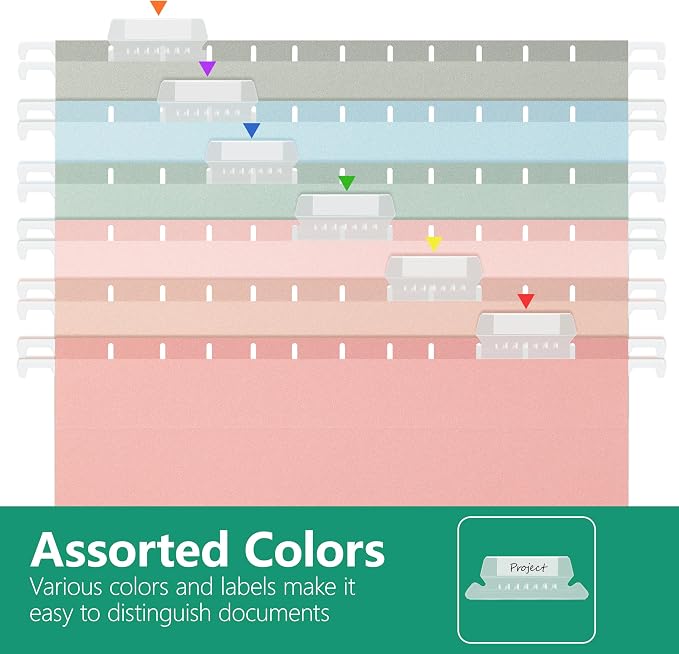 Hanging File Folders Letter Size,Pastel Colors,6 Pack Hanging File Folders with 1/5-Cut Tabs,Heavy Duty 1 Inch Expansion,Stay Organized for Your Home and Office Bulk File,Documents and Paper