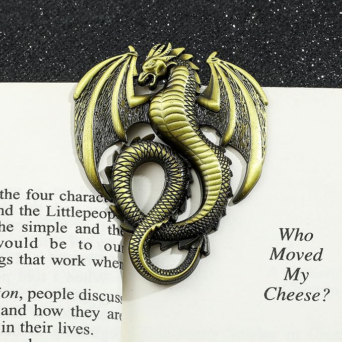 Dragon Bookmark,Metal Bookmarks,Journal Clip,Book Page Holder,Vintage Book Clip, Hold Journal Open While Writing and Free Your Hands, Gifts for Book Lovers, Readers, Writers (Dragon)