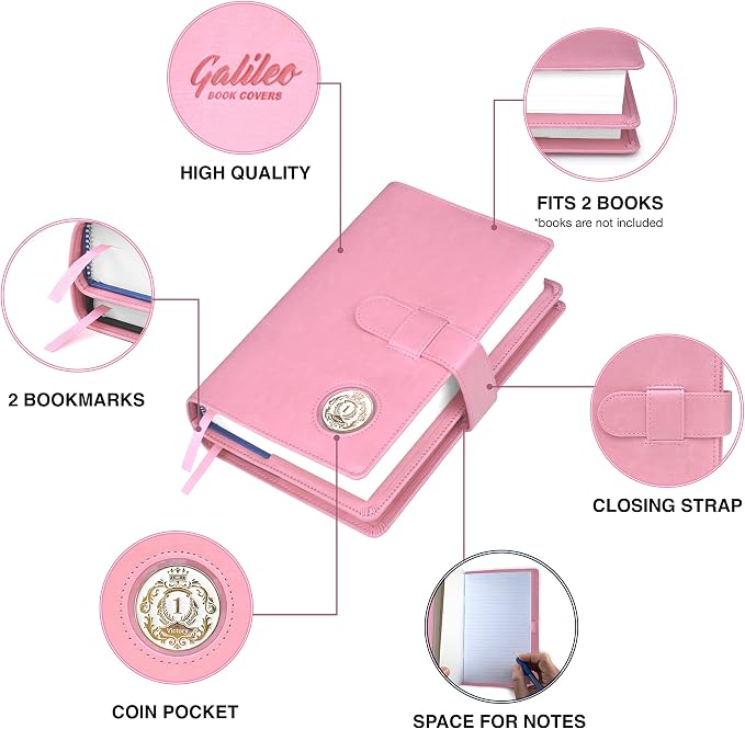 GALILEO® Double AA Big Book Cover & 12 Steps & 12 Traditions | Medallion Holder | AA Gift | Alcoholics Anonymous | PU Leather | AA Book Covers for Hardcover (Plain/Coin Pocket/Pink)