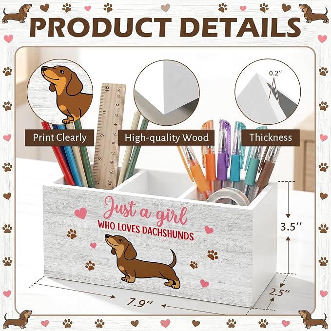 Dachshund Pen Pencil Holder for Office Desk Dachshund Office Decor Wooden Weiner Dog Organizer Desktop Decor Gift for Women Cute Makeup Brush Toothbrush Holder for Bathroom Desk Accessories