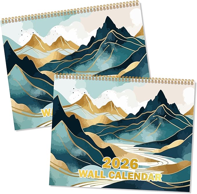 JAPBOR Landscape Illustration Calendar Mountains - 2PCS 2026 Nature Scenic Wall Monthly Calendar for Home Office Organizing & Planning, 12 Months Hangable Golden Hill Photography Vacation Gifts