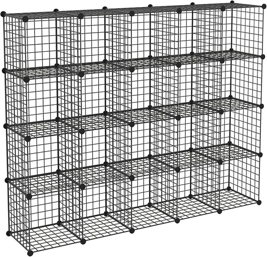 HUBSON Wire Cube Storage Organizer, Book/Toy/Craft/Potted Plants and petCloset Organizers and Storage Shelves, 20-Cube Freely Combinable Metal Grids Storage Shelf,Black Iron