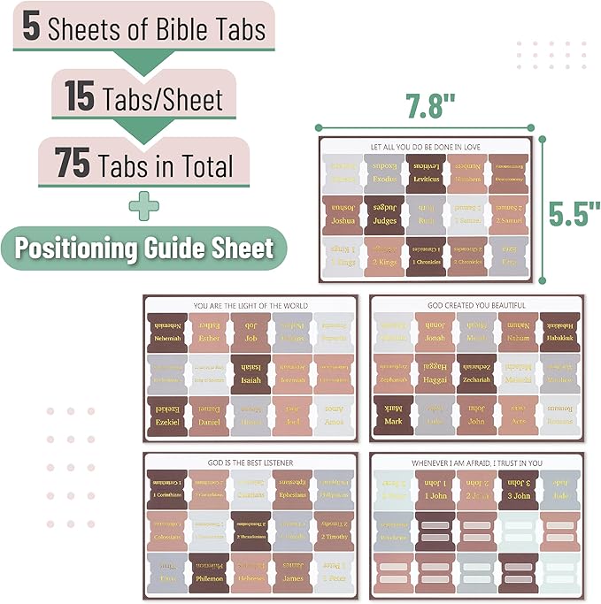 Mr. Pen- Bible Tabs, 75 pcs, Warm Mocha, Gold Foil Embossed Lettering, Laminated Bible Tabs for Women and Men
