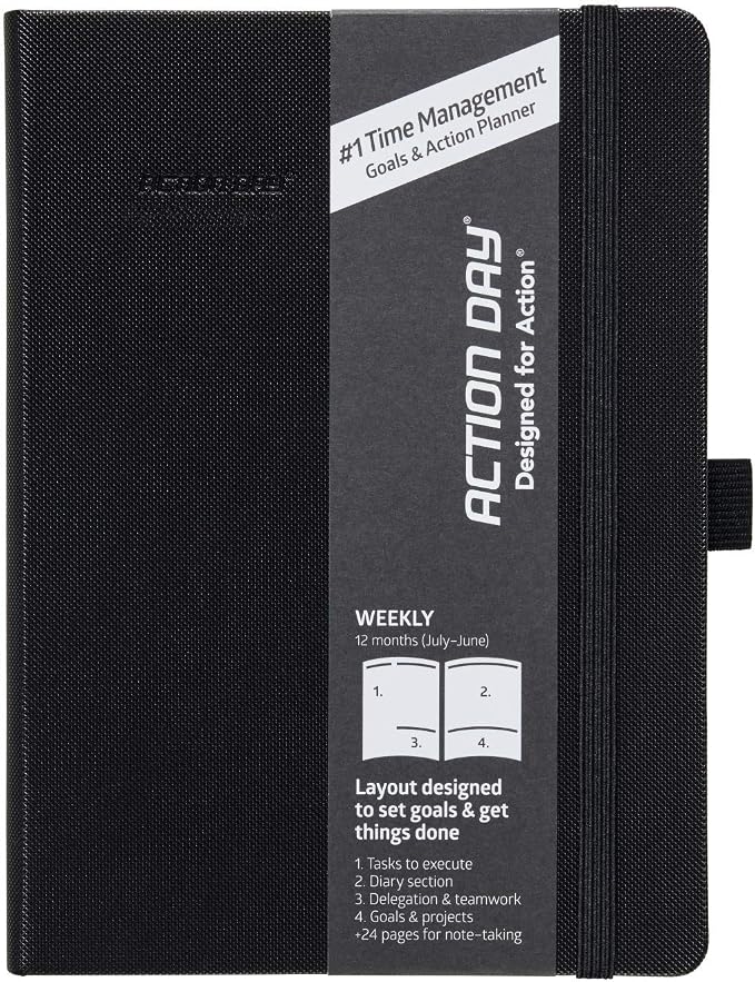 Action Day 2026 Weekly Planner - Effective Planning System to Increase Productivity,To-Do List,Weekly Goals,Projects,Teamwork,Daily Diary,Yearly & Monthly overview, Notes Pages (Black, 8x11 Inch)