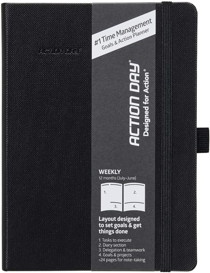 Action Day 2023-2024 Dated Academic Planner Weekly Monthly School Diary,Calendar,Powerful Action Design and You Get It Done,Faster,Better,More Easily - Pen loop,Bookmarks,Pocket - 7x9, Black