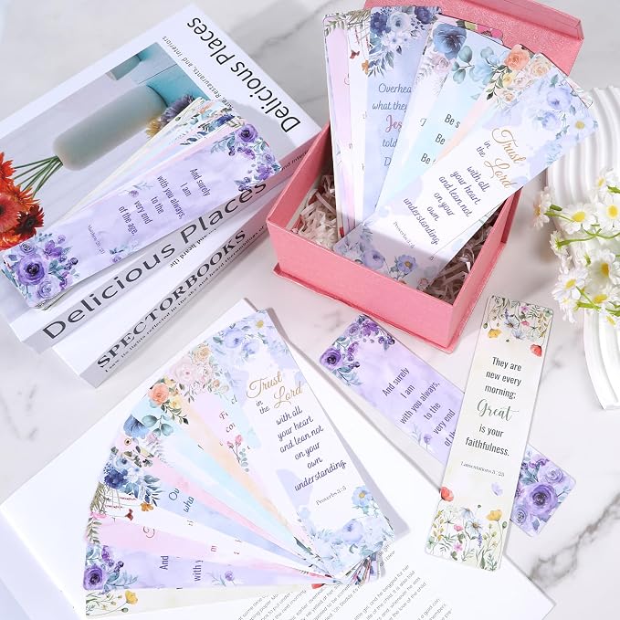 Wxiben Christian Prayer Bookmarks Gifts - 48Pcs Bible Verse Book Markers Scriptures Inspirational Bookmark Religious Flower Book Marks for Women Book Lovers Students Teacher Sunday School Church Gift