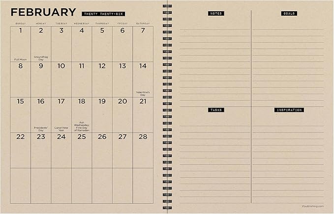 TF Publishing 2026 Burnt Black Large Weekly Monthly Planner with 12-Month Calendar Grid, Goals and Task Trackers, Priority List Section and Stickers - Large Planner for School or Work - 9in x 11in