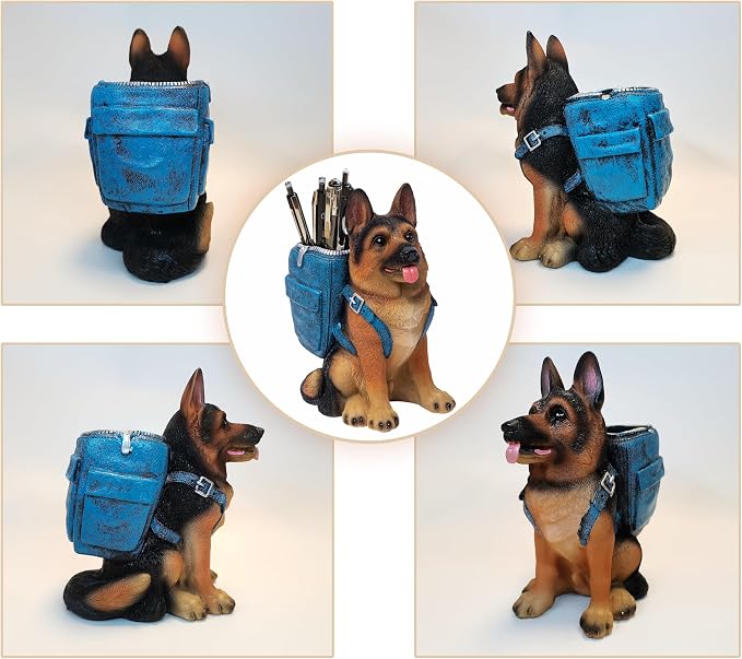 Cute Dog Pen Holder for Desk, Pencil Holder, Creative Desktop Pen Organizer Pencil Cups, Unique Desk Accessories Decor for Home Office School, German Shepherd Gifts for Dog Lovers
