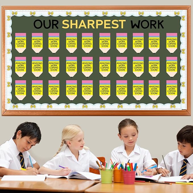 32Sets Student Work Display Bulletin Board Set Large Pencil Bulletin Board Decorations Cutouts Inspirational Student Works Display Classroom Wall Decor for Teacher Motivational Back to School Supplies
